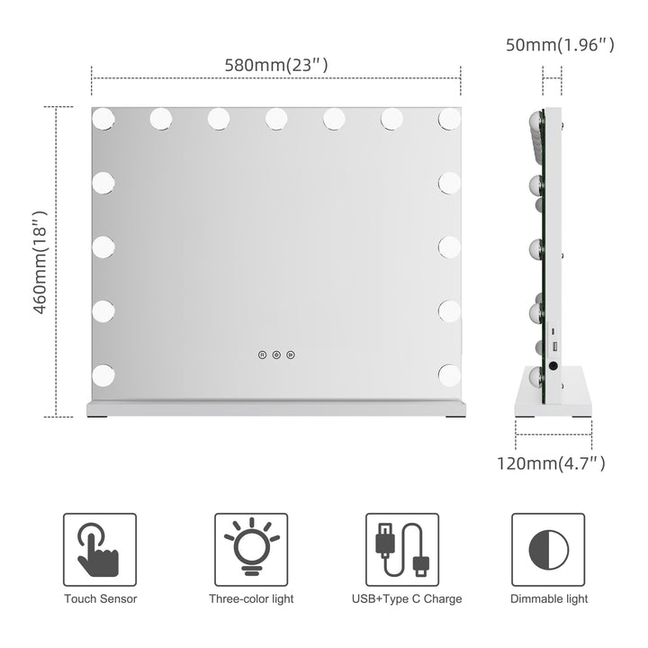 FORMIA LED Lighted Hollywood Makeup/Vanity Mirror with USB and Type C Charging Port