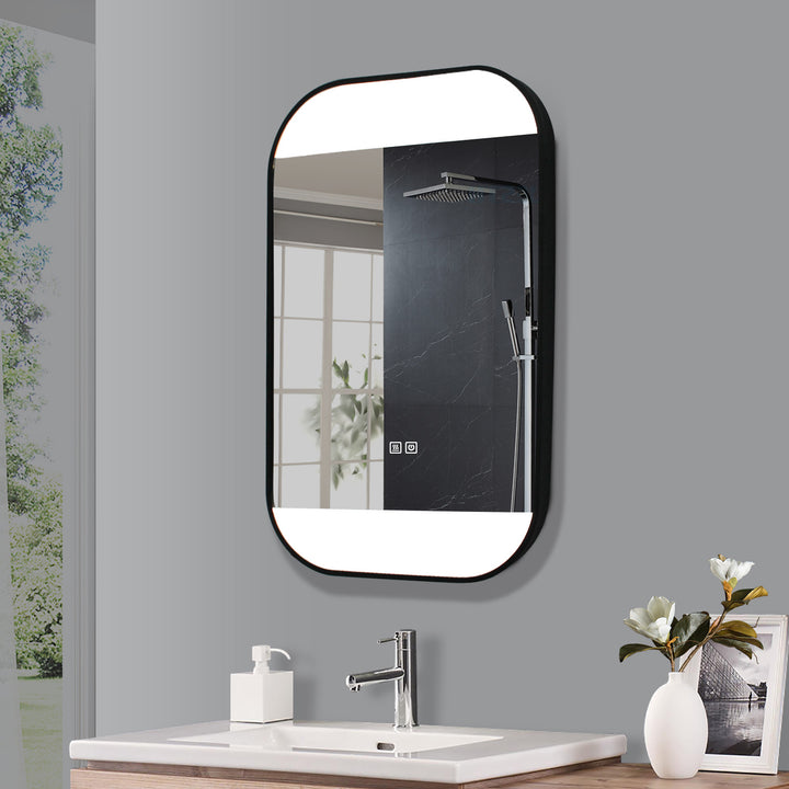 HYDRA Black Metal Bathroom Mirror with LED Lighting and Anti-Fog Feature