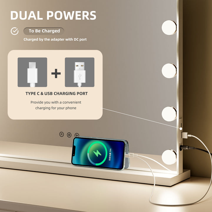 FORMIA LED Lighted Hollywood Makeup/Vanity Mirror with USB and Type C Charging Port