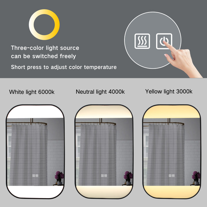 HYDRA Black Metal Bathroom Mirror with LED Lighting and Anti-Fog Feature