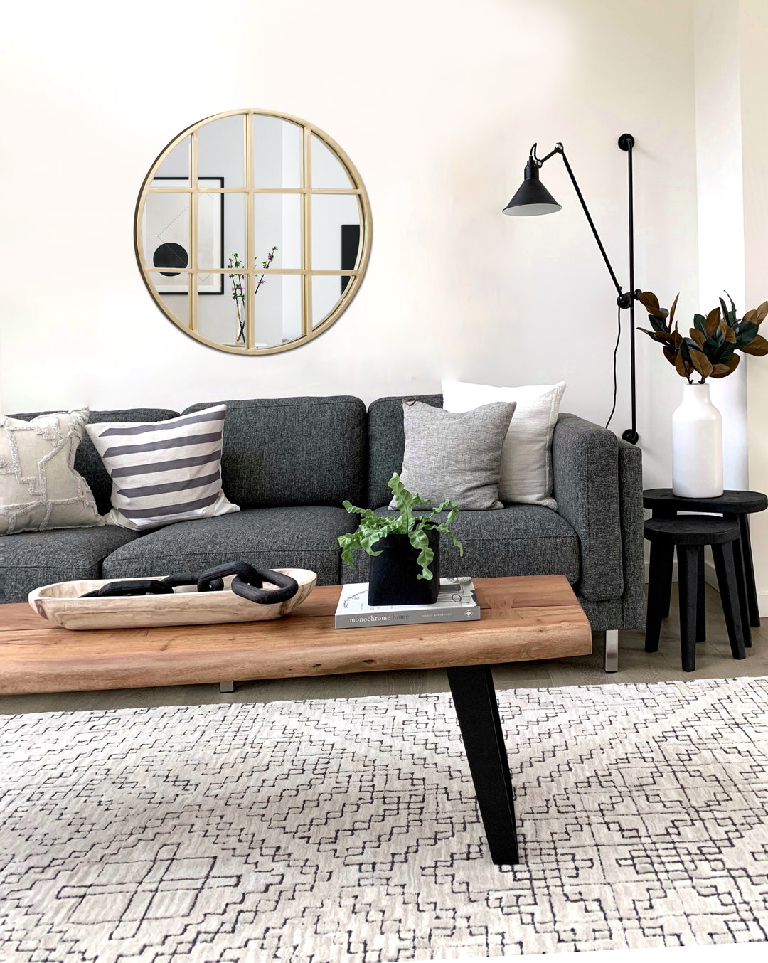 DIYA Decorative Round Window Pane Wall Mirror