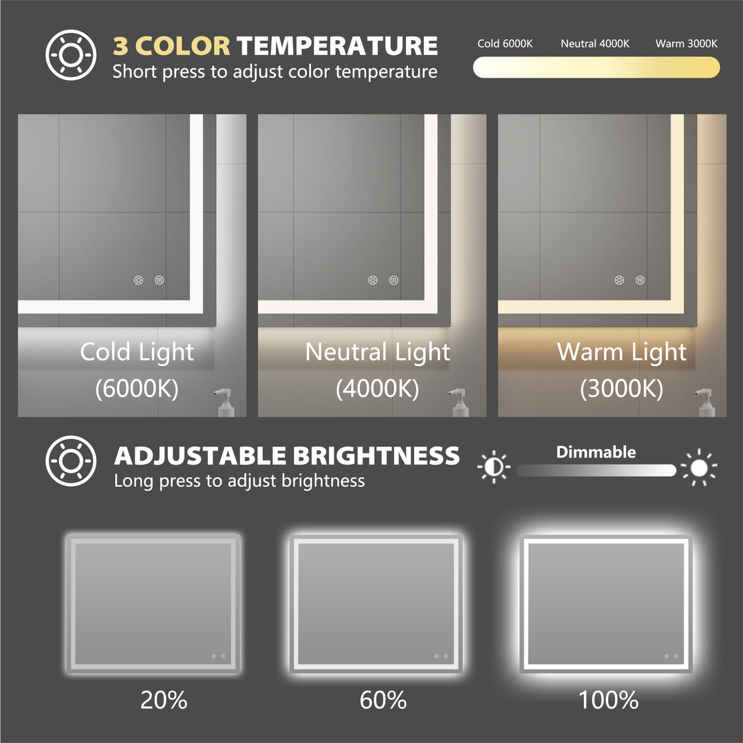 CASTEL Frameless Rectangle LED Bathroom Mirror