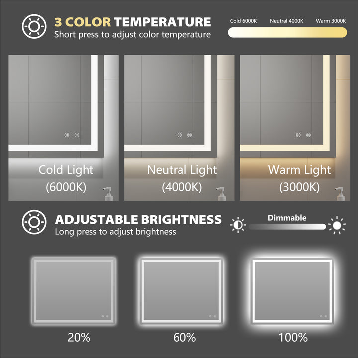 CASTEL Frameless Rectangle LED Bathroom Mirror