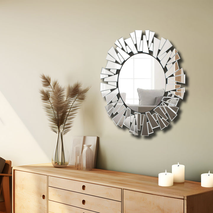 PEGASUS Round Sunburst 3D Accent Wall Mirror