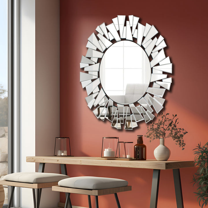 PEGASUS Round Sunburst 3D Accent Wall Mirror