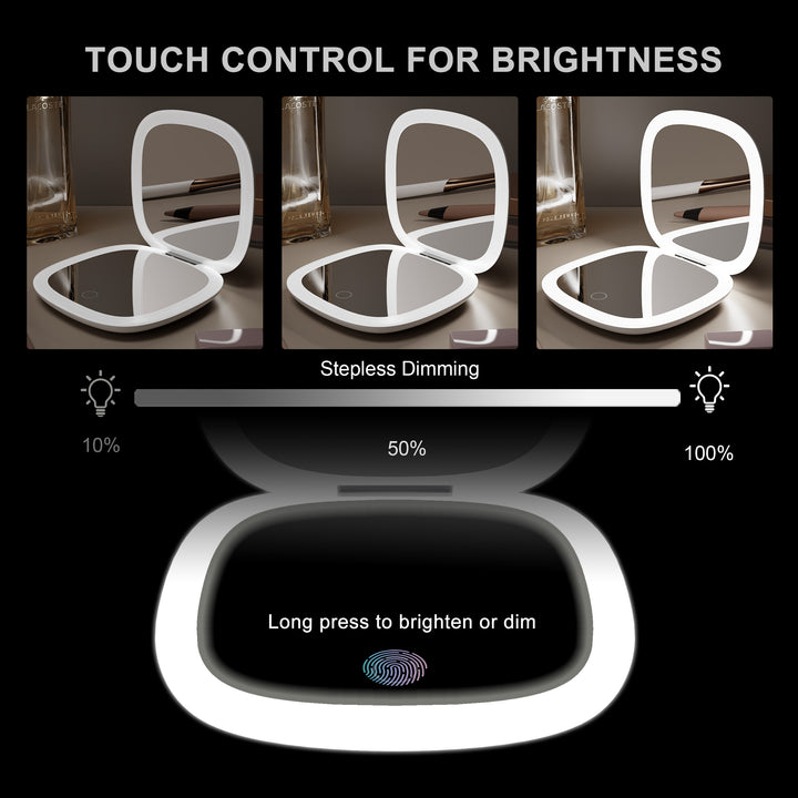CHARON Compact Portable Rounded LED Makeup Mirror, 10X Magnification