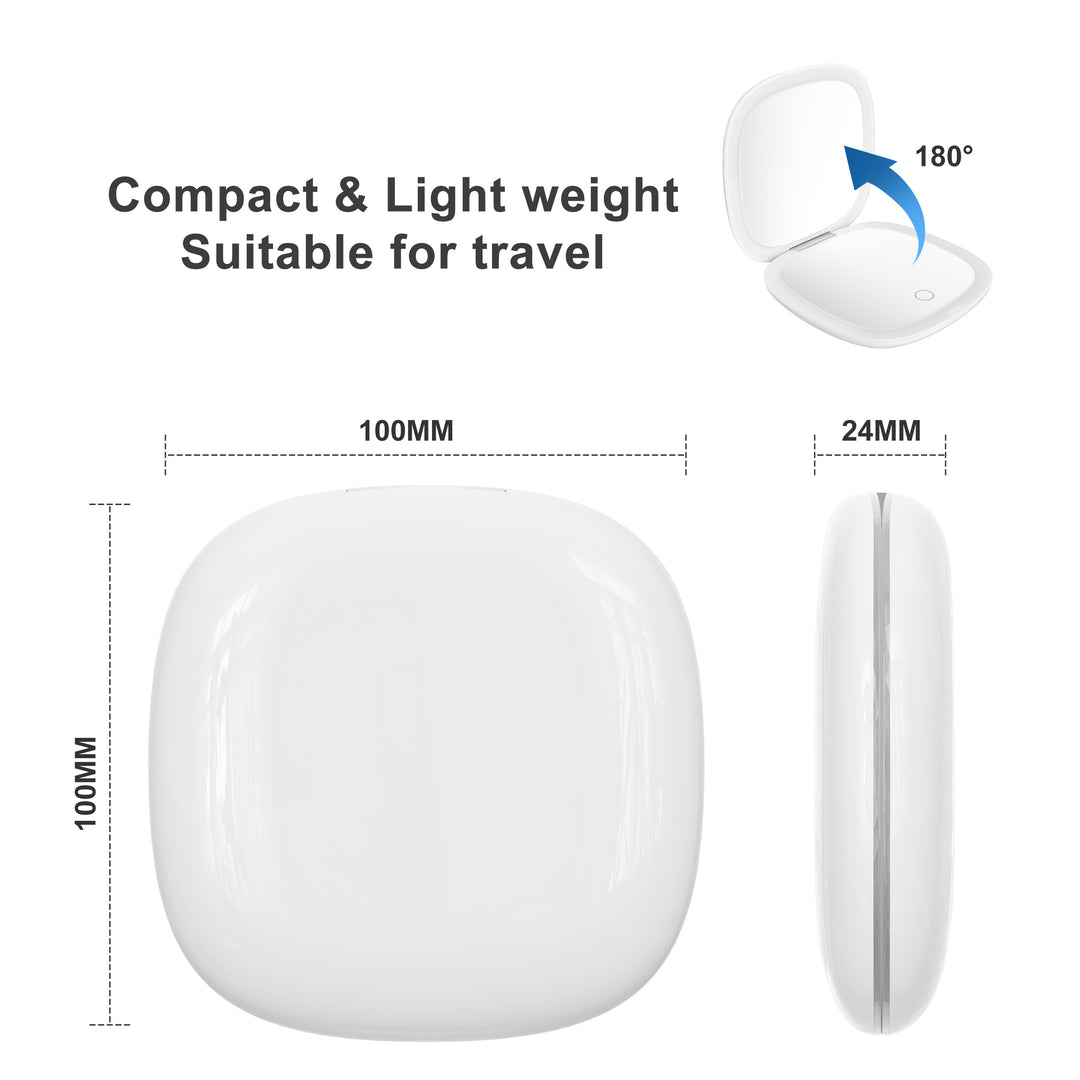 CHARON Compact Portable Rounded LED Makeup Mirror, 10X Magnification