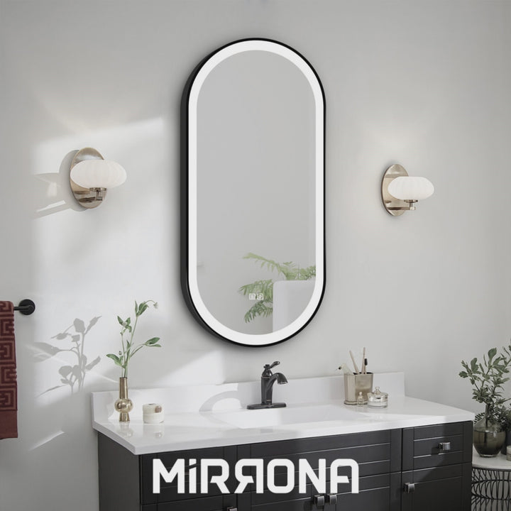 CETUS Oval Metal Frame LED Lighted Anti-fog Bathroom Vanity Mirror