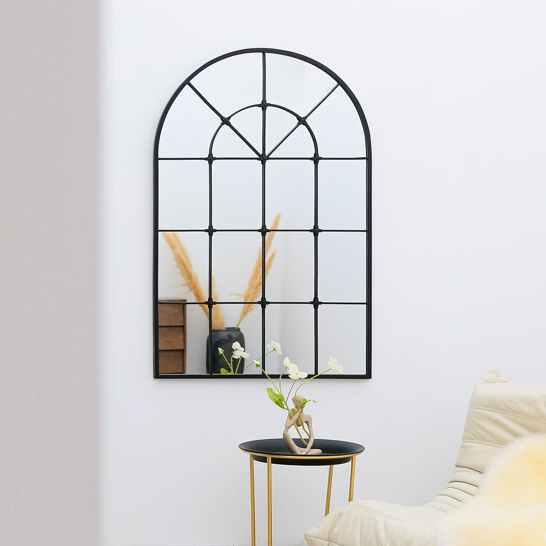 SESTO Decorative Metal Arch Windowpane Wall Mirror