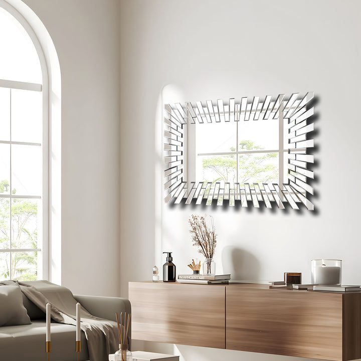 POLARIS Sunburst Accent Rectangle Glass Wall Mirror